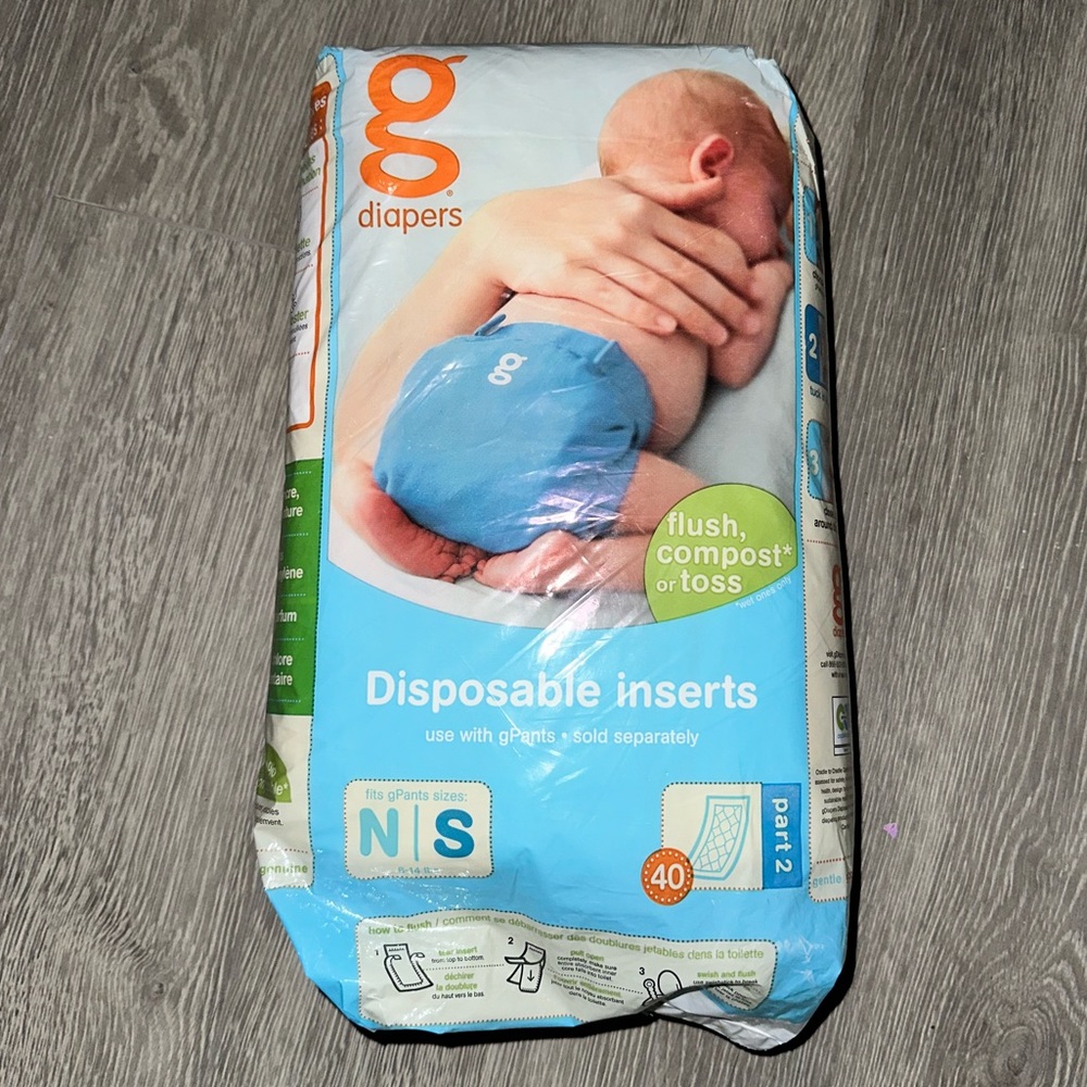 NEW gDiapers Flushable Disposable Inserts Size  Newborn/Small 6-14lbs 40 count